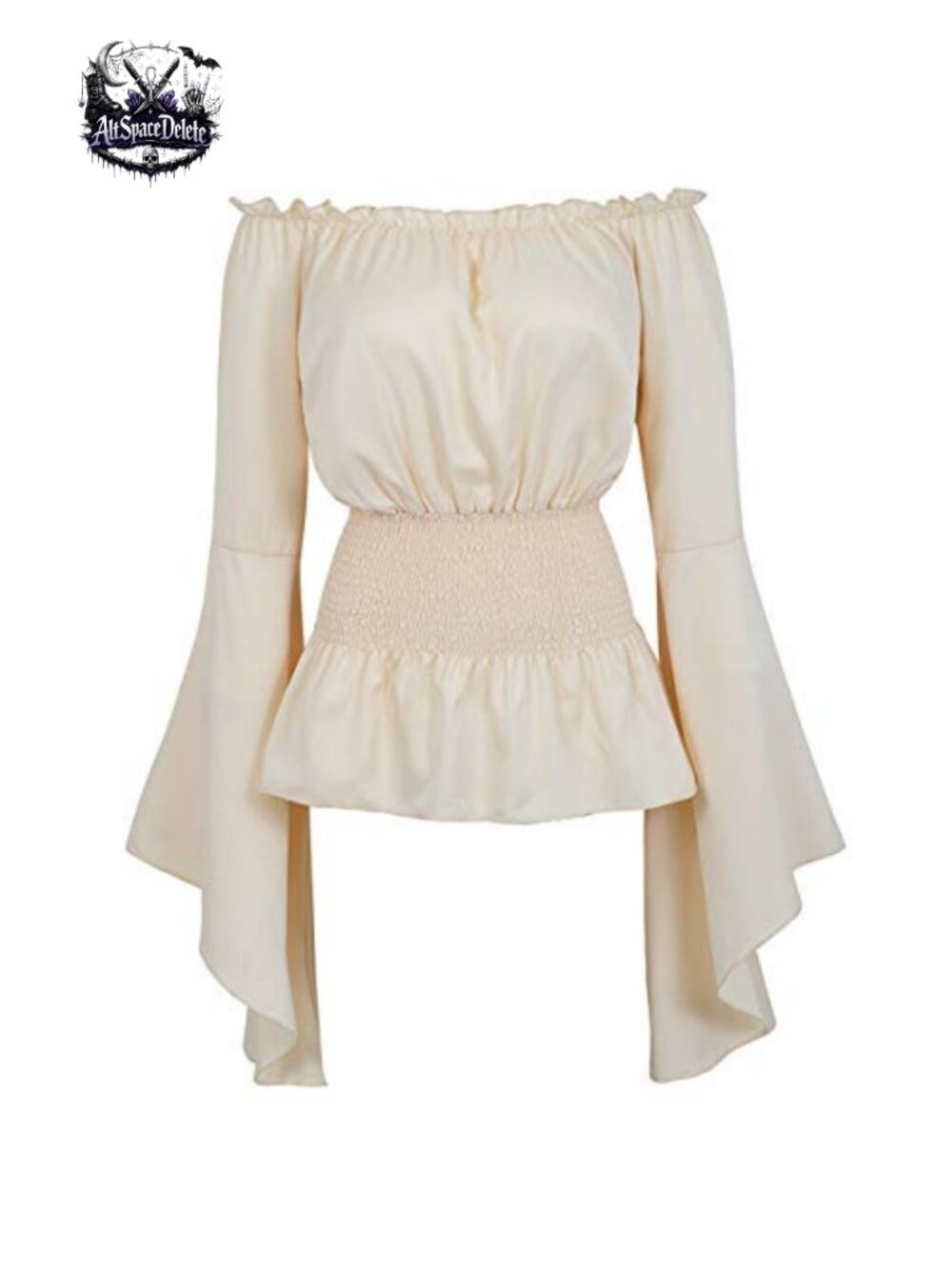 Renaissance Peasant Blouse Off Shoulder Bell Sleeve Lace Trim Top